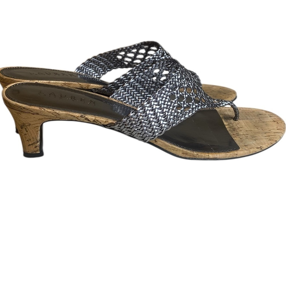 Lauren Ralph Lauren Nalena Leather Thong Cork Style Sandals Women's Size 10 B